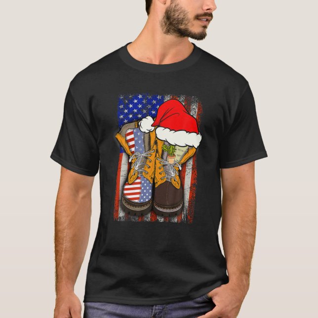 Camiseta Veteranos do Exército Engraçados Calçados de Natal (Frente)