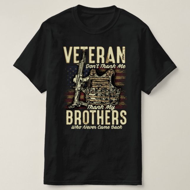 Camiseta veteranos não me obrigado obrigado meus irmãos (Frente do Design)