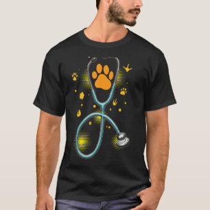 Camiseta Veterinário Stethoscope Paw Print Animal Doutor P