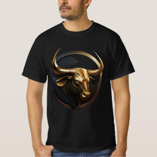 Camiseta "Vetor Bull: Logotipo Preto e Dourado"