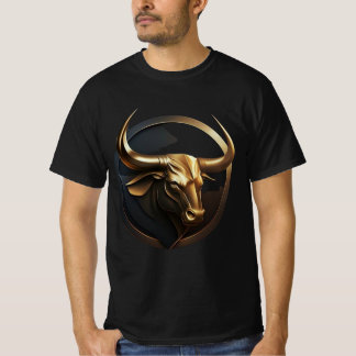 Camiseta "Vetor Bull: Logotipo Preto e Dourado"