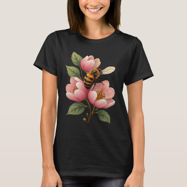 Camiseta Vetor de Abelha Melífera e Flor de Maçã do Estado  (Frente)