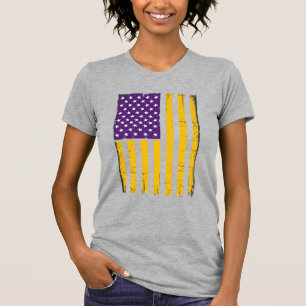 Camiseta Vetor de bandeira americana roxa e dourada desgast