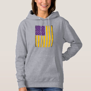 Camiseta Vetor de bandeira americana roxa e dourada desgast
