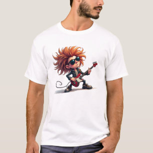 Camiseta Vetor de Cartoon da Guitarista em Linha e Preenchi