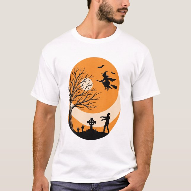 Camiseta Vetor de design de bruxa da lua do cemitério de Ha (Frente)