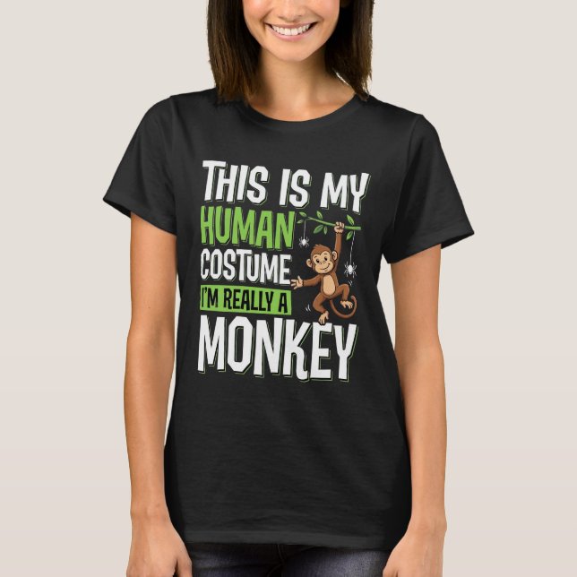 Camiseta Vetor de fantasia de macaco engraçado de Halloween (Frente)
