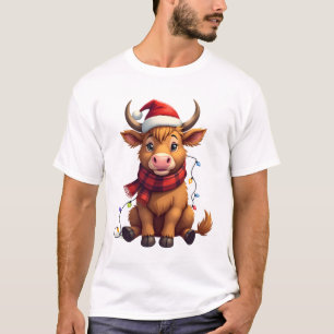 Camiseta Vetor de Natal Vintage Vaca das Terras Altas do Na
