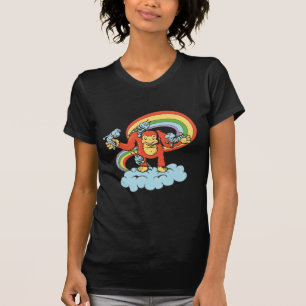 Camiseta vetor de personagem de desenho animado gorila feli