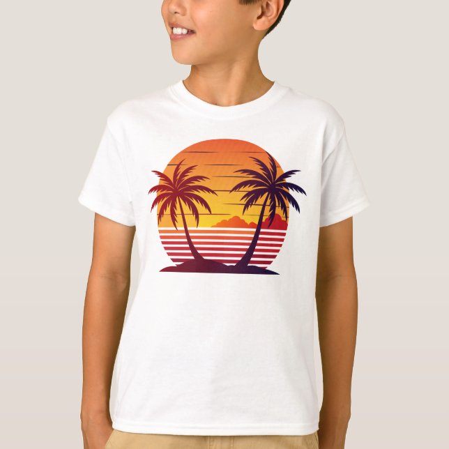 Camiseta Vetor de pôr do sol com palmeiras  (Frente)