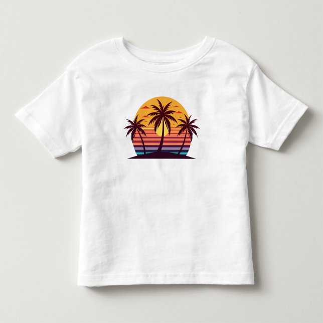 Camiseta Vetor de pôr do sol com palmeiras (Frente)
