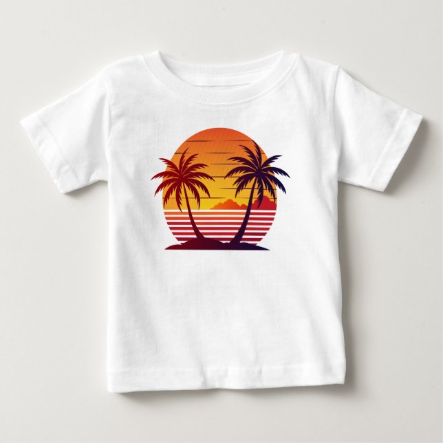 Camiseta Vetor de pôr do sol com palmeiras  (Frente)