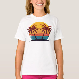 Camiseta Vetor de pôr do sol com palmeiras