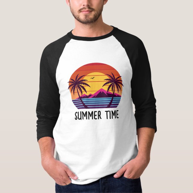 Camiseta Vetor de pôr do sol com palmeiras (Frente)