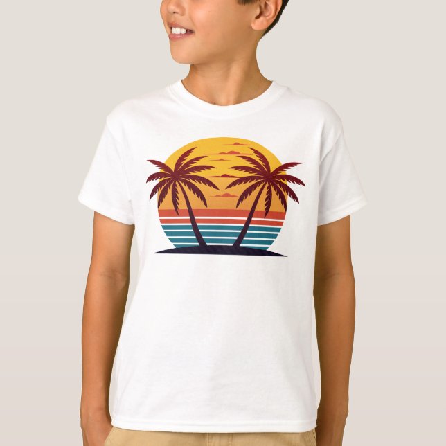 Camiseta Vetor de pôr do sol com palmeiras (Frente)