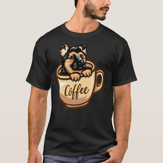 Camiseta Vetor german shepherd Preto Retrato Cabeça (Frente)