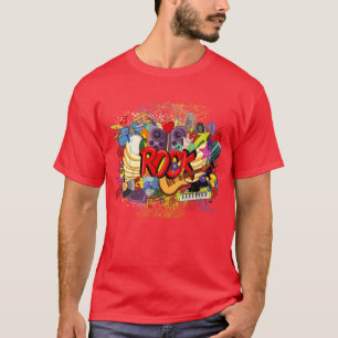 Camiseta Vetor Rock n Rollheme Guitarra Piano Música Bateri