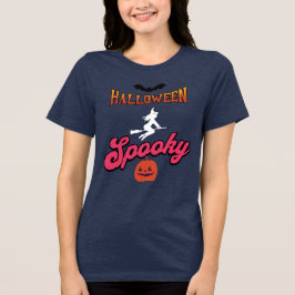 Camiseta Vetor Spooky do Halloween com Bruxa e Abóbora