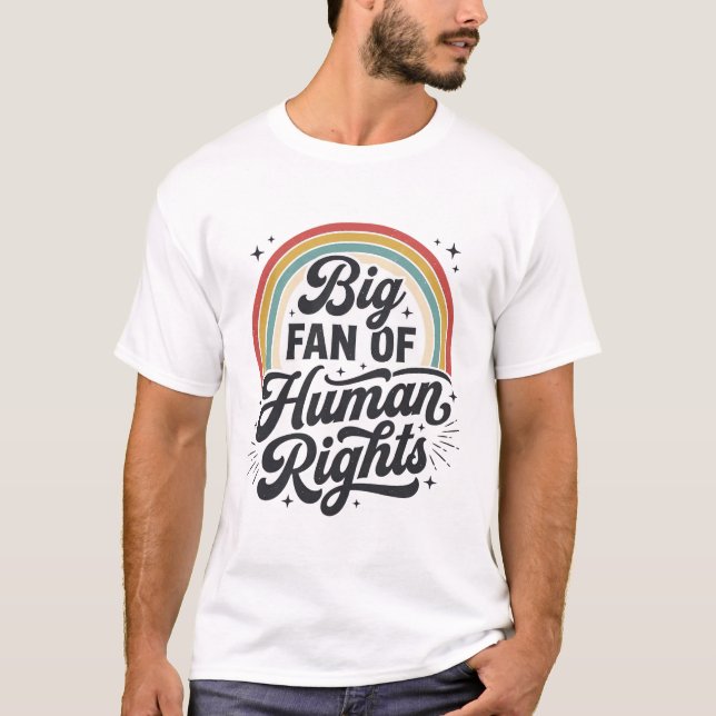 Camiseta Vetorial Retro Arco-Íris dos Direitos Hum (Frente)