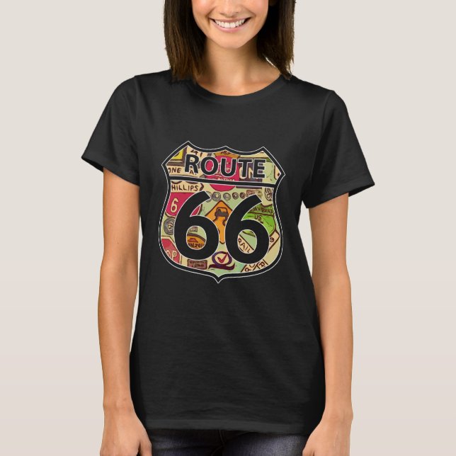 Camiseta Via 66, em forma de sinal de estrada (Frente)
