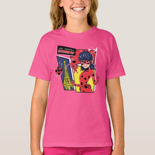 Camiseta Via Parisiense de Ladybug em Quadrinhos Miraculoso (Frente)