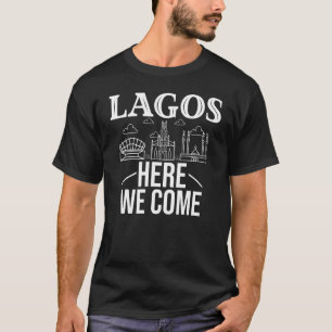 Camiseta Viagem à Cidade de Lagos na Nigéria Mapa do Horizo