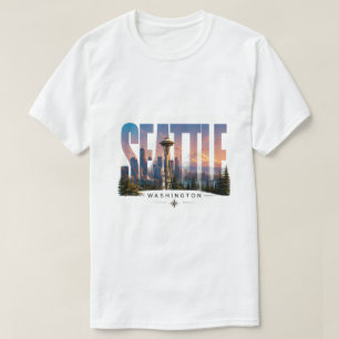 Camiseta ☕ Viagem a Seattle - Vista da Montanha da Skyline 