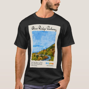 Camiseta Viagem de Aquarela Azul Ridge Parkway Vintage
