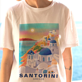 Camiseta Viagem de Destino de Arte da Grécia Santorini