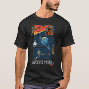 Camiseta Viagem de Espaço Astronauta Retro Planeta Foguete