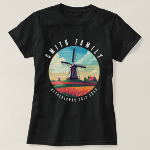 Camiseta Viagem de Família à Holanda Moinho de Vento Tulipa
