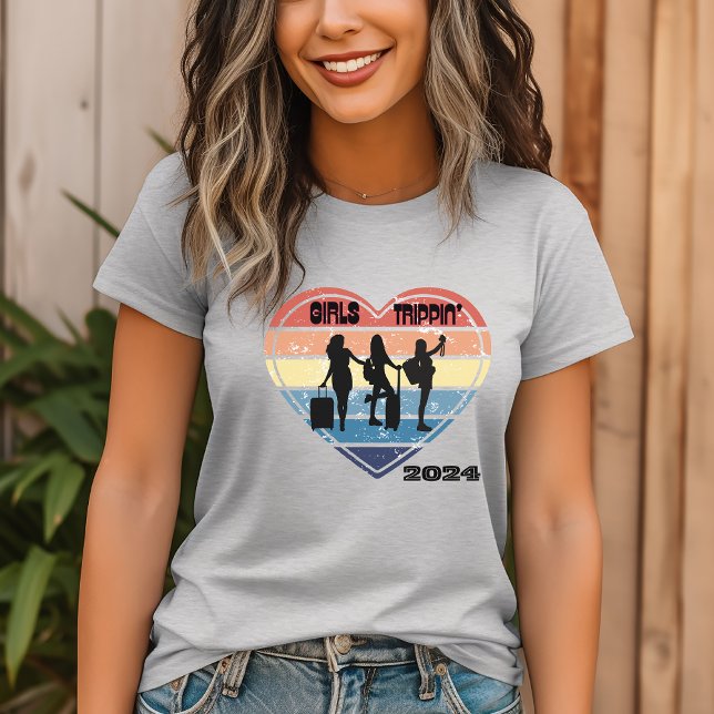 Camiseta Viagem de Garotas Silhueta Cardíaca Multicolorida  (Criador carregado)