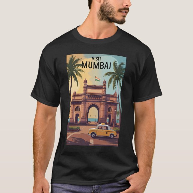 Camiseta Viagem de Ilustração do Gateway da Índia em Bombai (Frente)