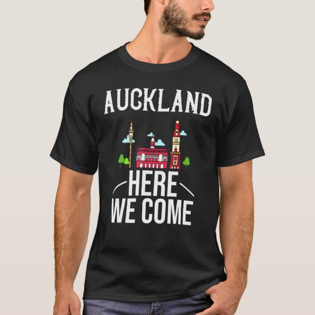 Camiseta Viagem de Mapa Skyline da Cidade Nova Zelândia (Frente)