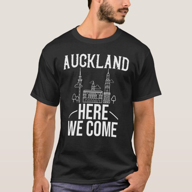 Camiseta Viagem de Mapa Skyline da Cidade Nova Zelândia (Frente)