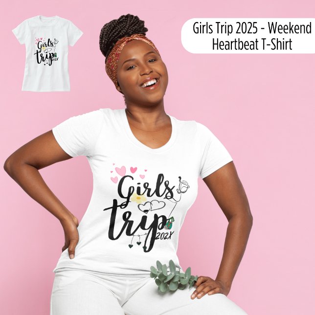 Camiseta Viagem de Meninas 2025 - Pulsação de Fim de Semana (Girls Trip 2025 - Weekend Heartbeat T-Shirt)