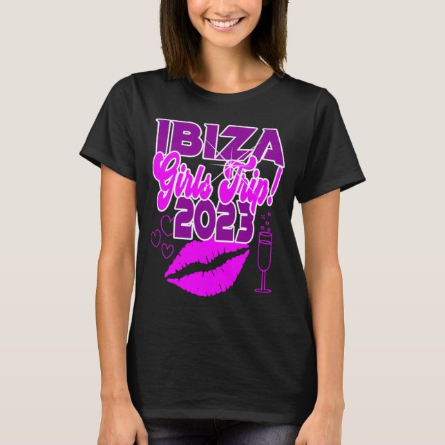 Camiseta Viagem de Meninas para Ibiza 2023 Mulheres Estudan (Frente)
