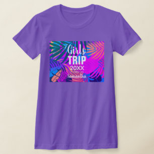 Camiseta Viagem de Meninas Tropicais com Coroa, Ano e Nome