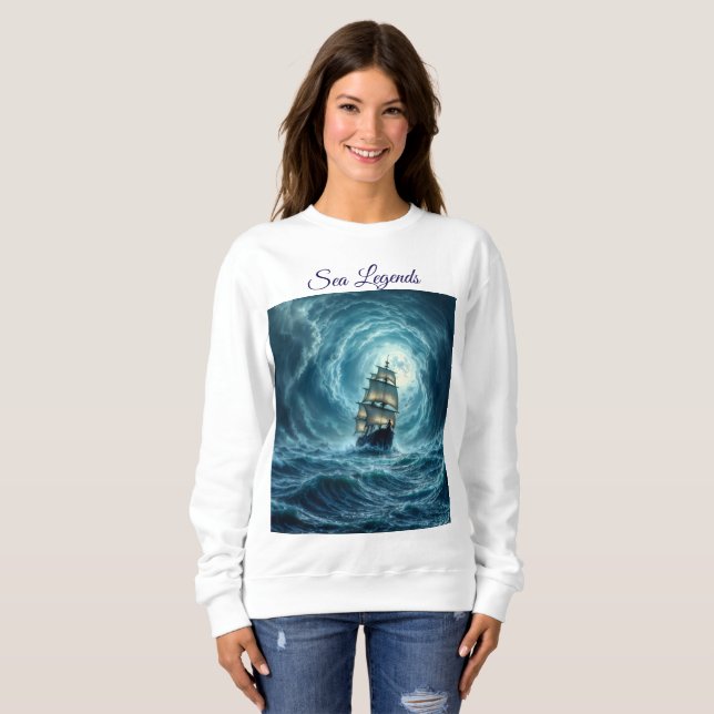 Camiseta Viagem de oceano de tempestade de galeon (Frente Completa)