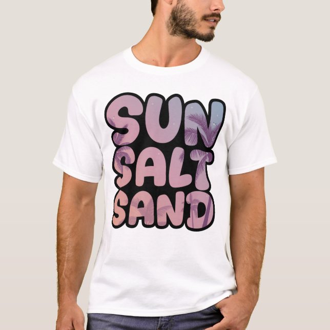 Camiseta Viagem de Praia de Verão Sol Sal Areia (Frente)