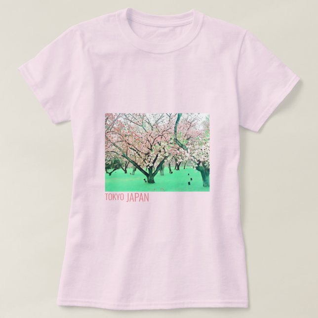 Camiseta Viagem de Primavera de Tóquio do Japão Cherry Blos (Frente do Design)