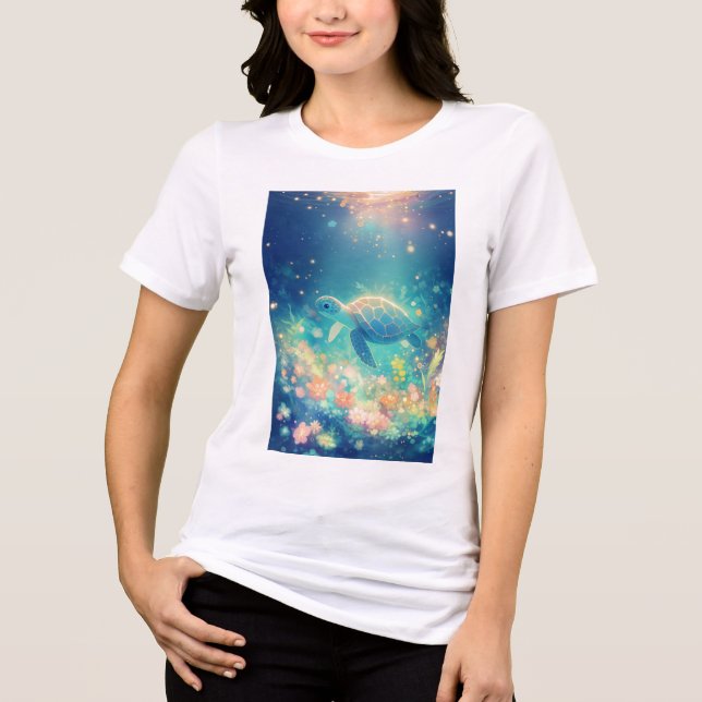 Camiseta Viagem de Tartaruga através de um Jardim Submarino (Frente)