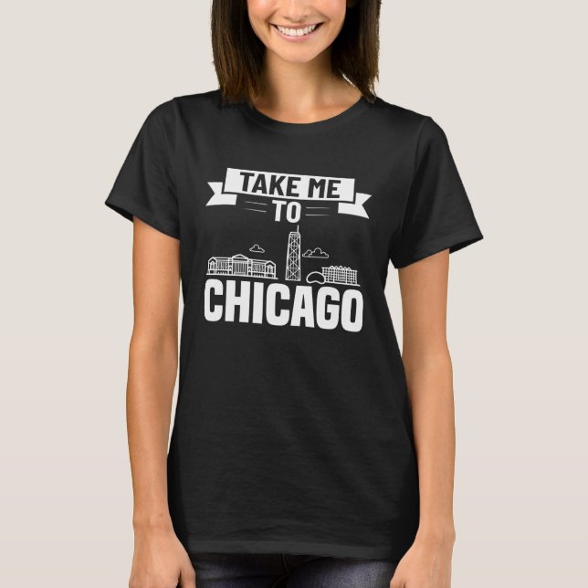 Camiseta Viagem do Mapa Skyline da cidade de Chicago Illino (Frente)