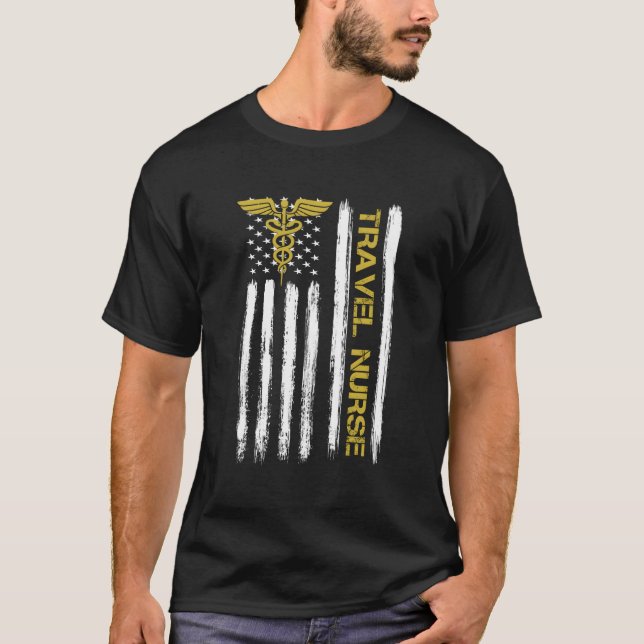 Camiseta Viagem Enfermeira Americana Flag Rn Transport Viag (Frente)