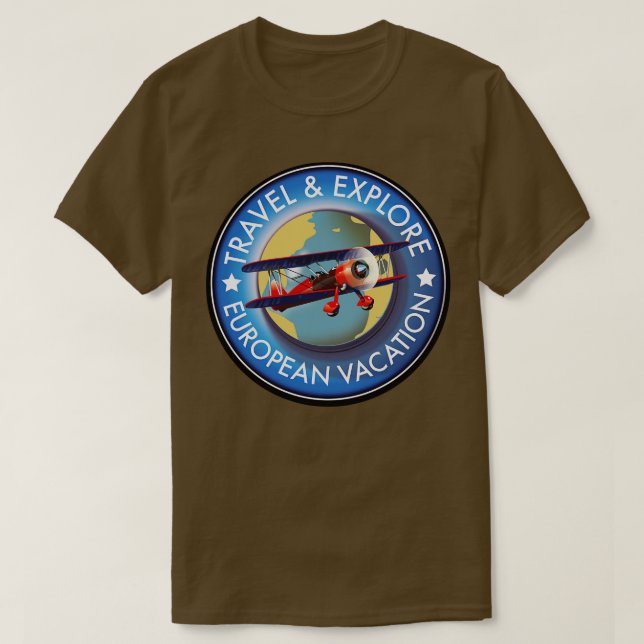 Camiseta Viagem Explorar as Férias Europeias (Frente do Design)