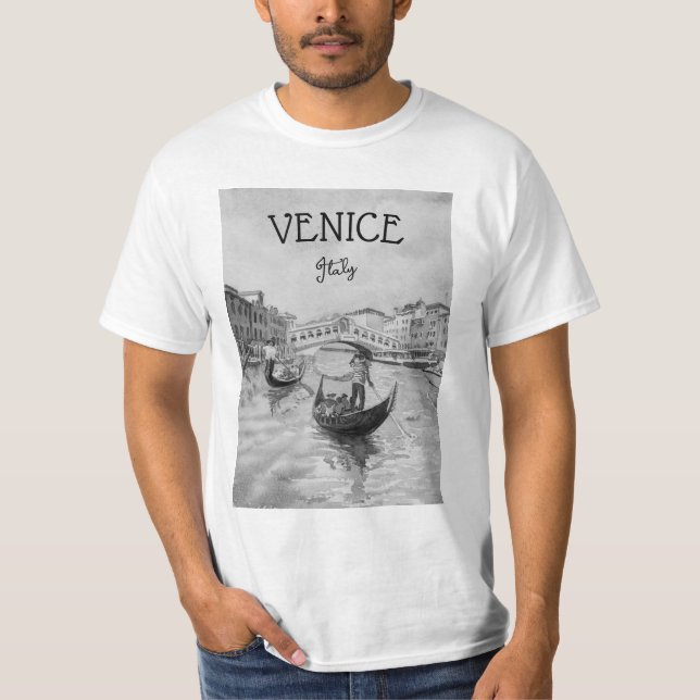 Camiseta Viagem Itália - souvenir preto e branco de VENICE (Frente)