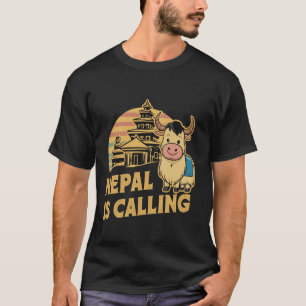 Camiseta Viagem para Katmandu Cute Nepalese Yak Retro Nepal