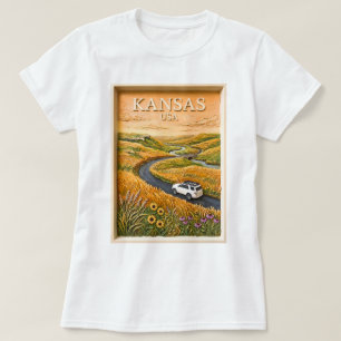 Camiseta Viagem pela Estrada da Pradaria do Kansas Paisagem