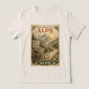 Camiseta Viagem pelas Alpes Ciclismo de Bicicleta Antiga