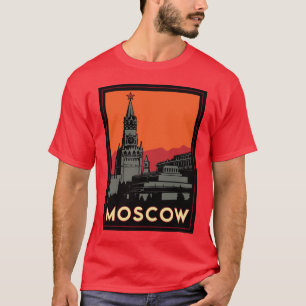 Camiseta viagem retro do art deco de Moscovo Rússia kremli